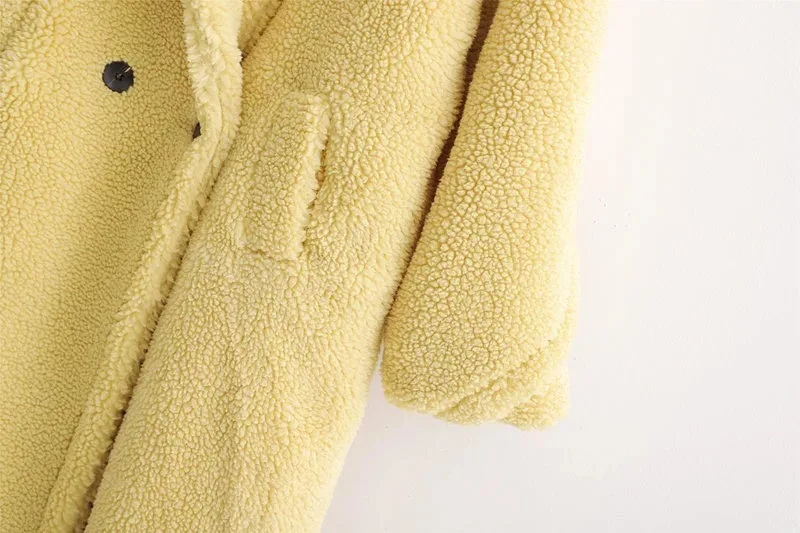 Winter Notched Collar Hairy Shaggy Faux Fur Long Teddy Coat Ivory Woman Shearling Fluffy X-Long Jackets Keep Warm Outerwear