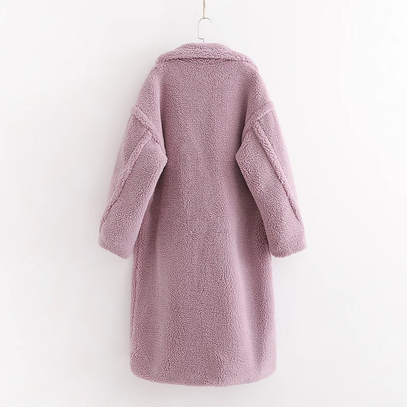 Winter Notched Collar Hairy Shaggy Faux Fur Long Teddy Coat Ivory Woman Shearling Fluffy X-Long Jackets Keep Warm Outerwear