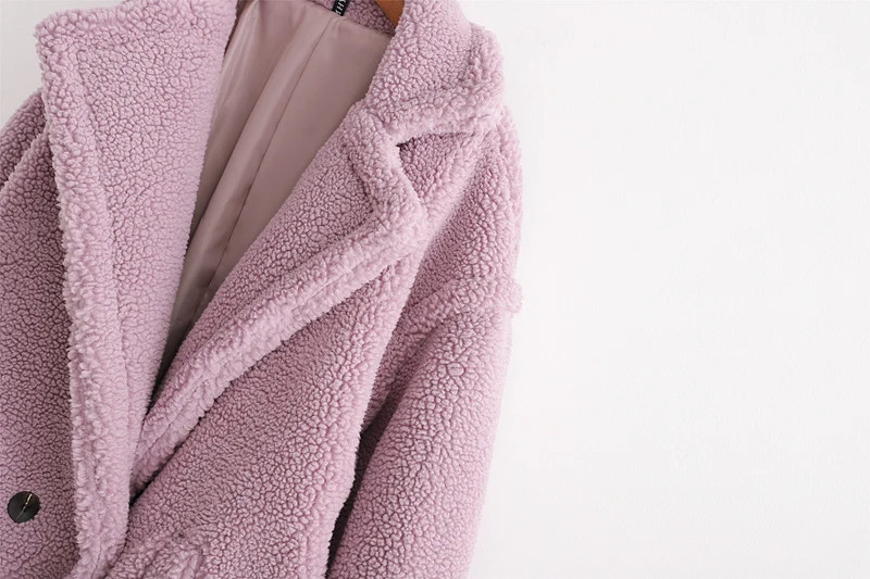 Winter Notched Collar Hairy Shaggy Faux Fur Long Teddy Coat Ivory Woman Shearling Fluffy X-Long Jackets Keep Warm Outerwear