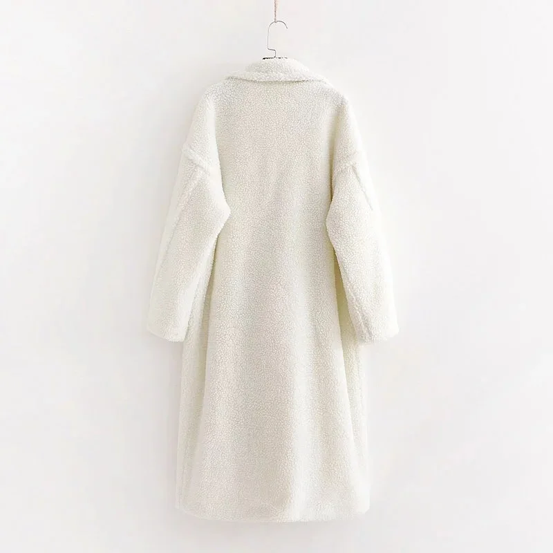 Winter Notched Collar Hairy Shaggy Faux Fur Long Teddy Coat Ivory Woman Shearling Fluffy X-Long Jackets Keep Warm Outerwear