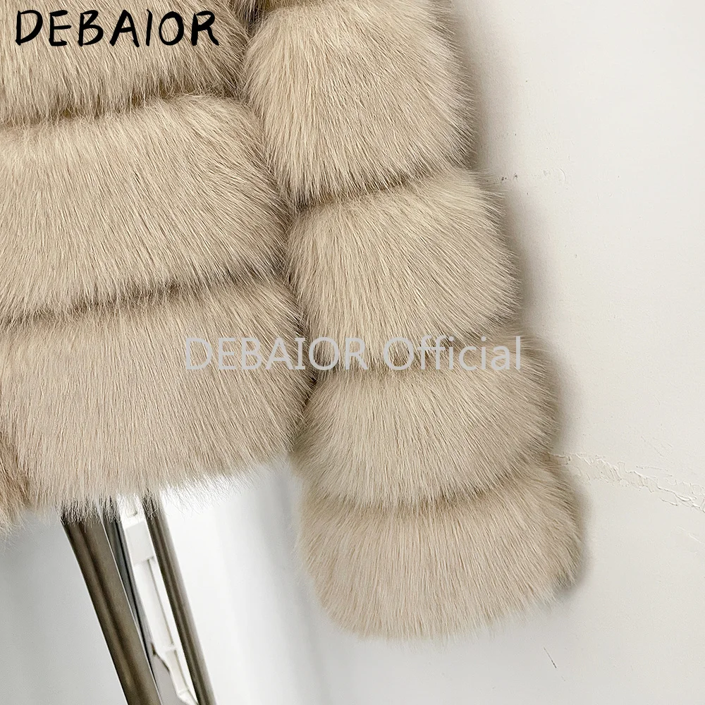 DEABRIOR Women Fake Fur Cropped Jacket V-Neck Long Sleeve Faux Fur Coat New Luxury Winter Warm Fluffy Short Outerwear Female