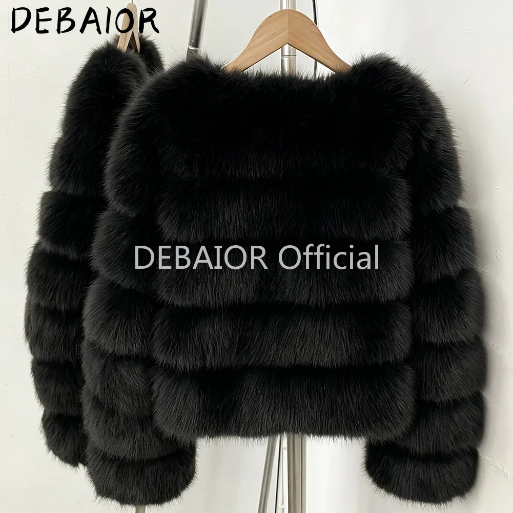 DEABRIOR Women Fake Fur Cropped Jacket V-Neck Long Sleeve Faux Fur Coat New Luxury Winter Warm Fluffy Short Outerwear Female