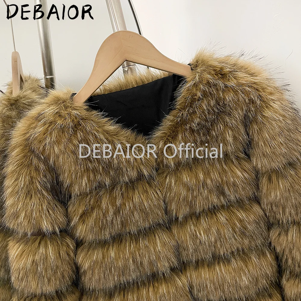 DEABRIOR Women Fake Fur Cropped Jacket V-Neck Long Sleeve Faux Fur Coat New Luxury Winter Warm Fluffy Short Outerwear Female