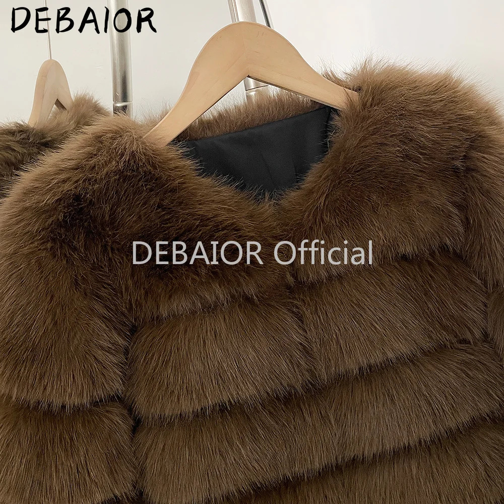 DEABRIOR Women Fake Fur Cropped Jacket V-Neck Long Sleeve Faux Fur Coat New Luxury Winter Warm Fluffy Short Outerwear Female