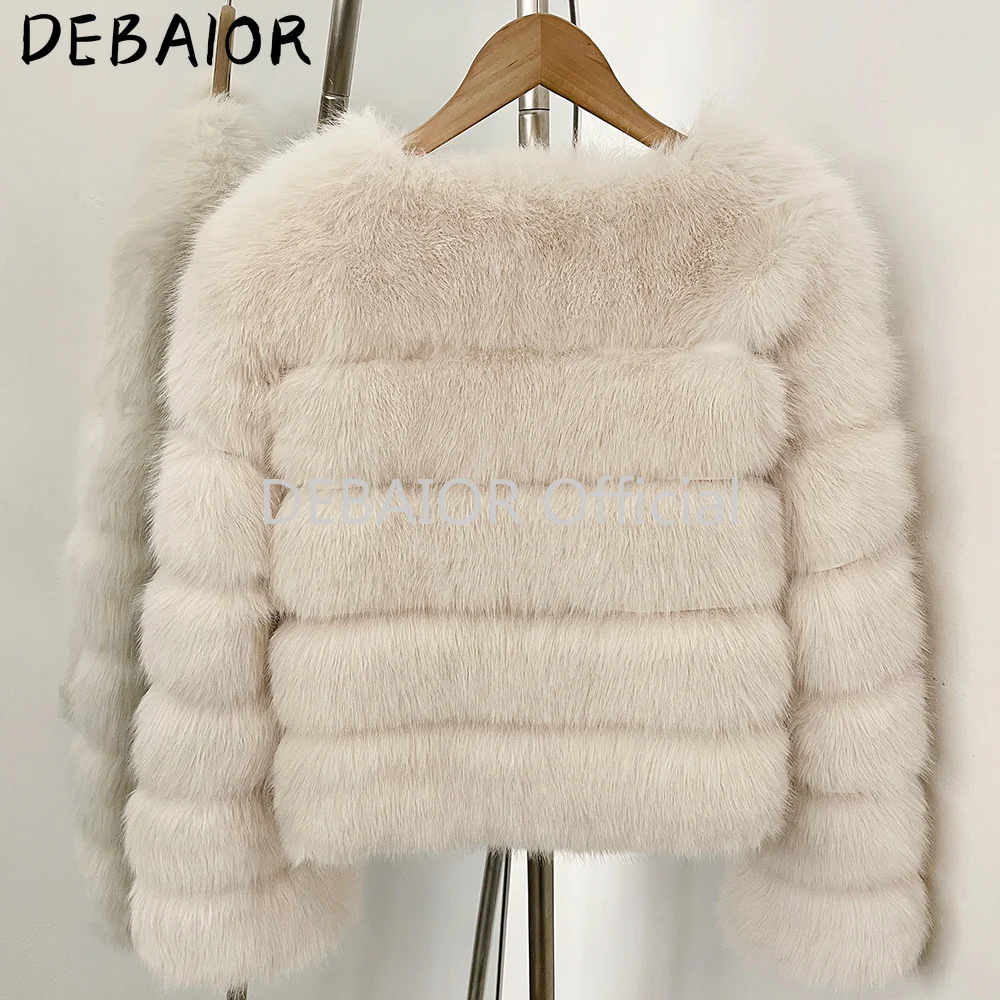 DEABRIOR Women Fake Fur Cropped Jacket V-Neck Long Sleeve Faux Fur Coat New Luxury Winter Warm Fluffy Short Outerwear Female