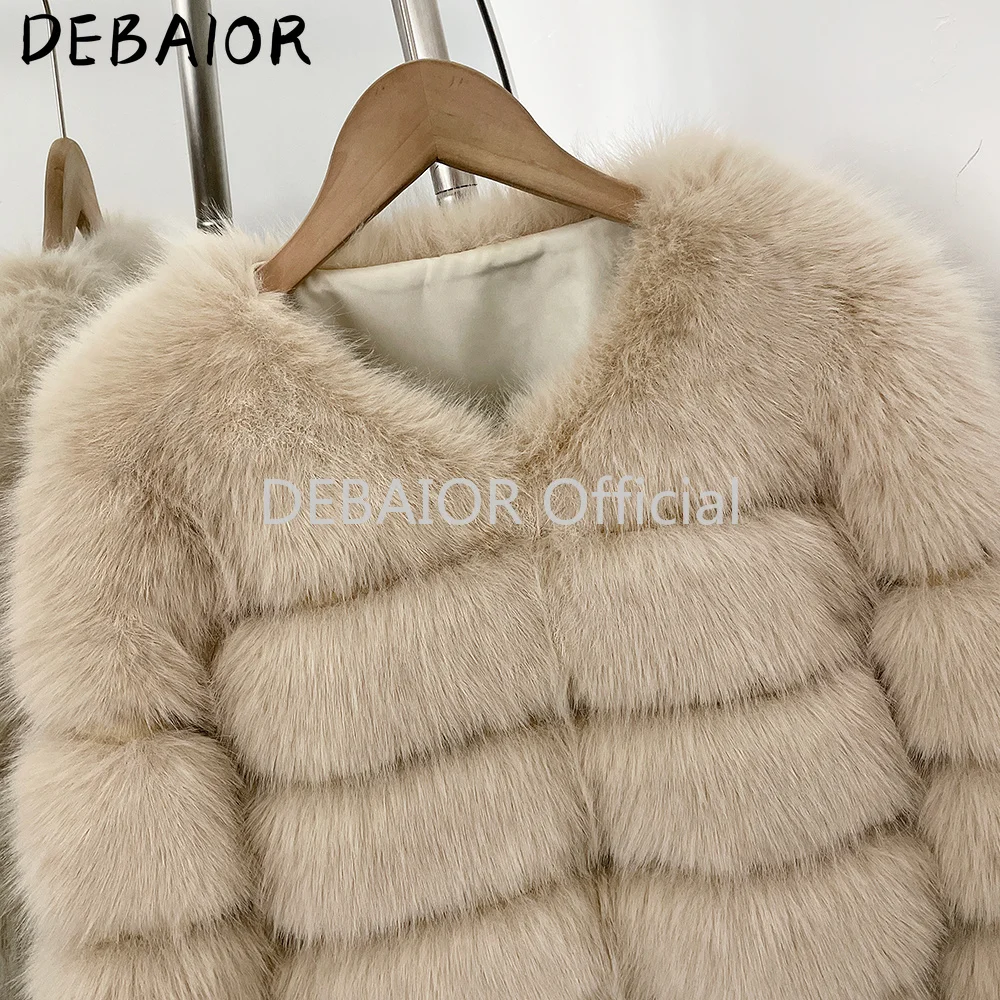 DEABRIOR Women Fake Fur Cropped Jacket V-Neck Long Sleeve Faux Fur Coat New Luxury Winter Warm Fluffy Short Outerwear Female