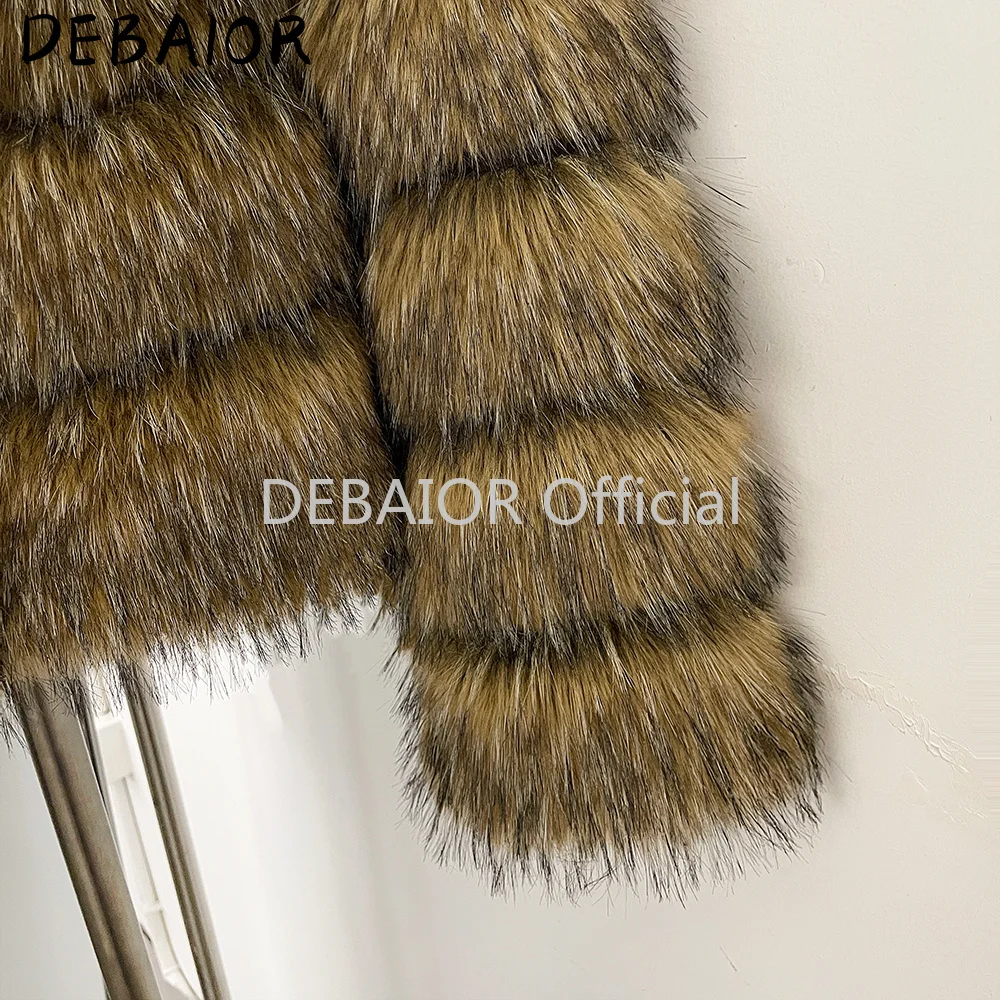 DEABRIOR Women Fake Fur Cropped Jacket V-Neck Long Sleeve Faux Fur Coat New Luxury Winter Warm Fluffy Short Outerwear Female
