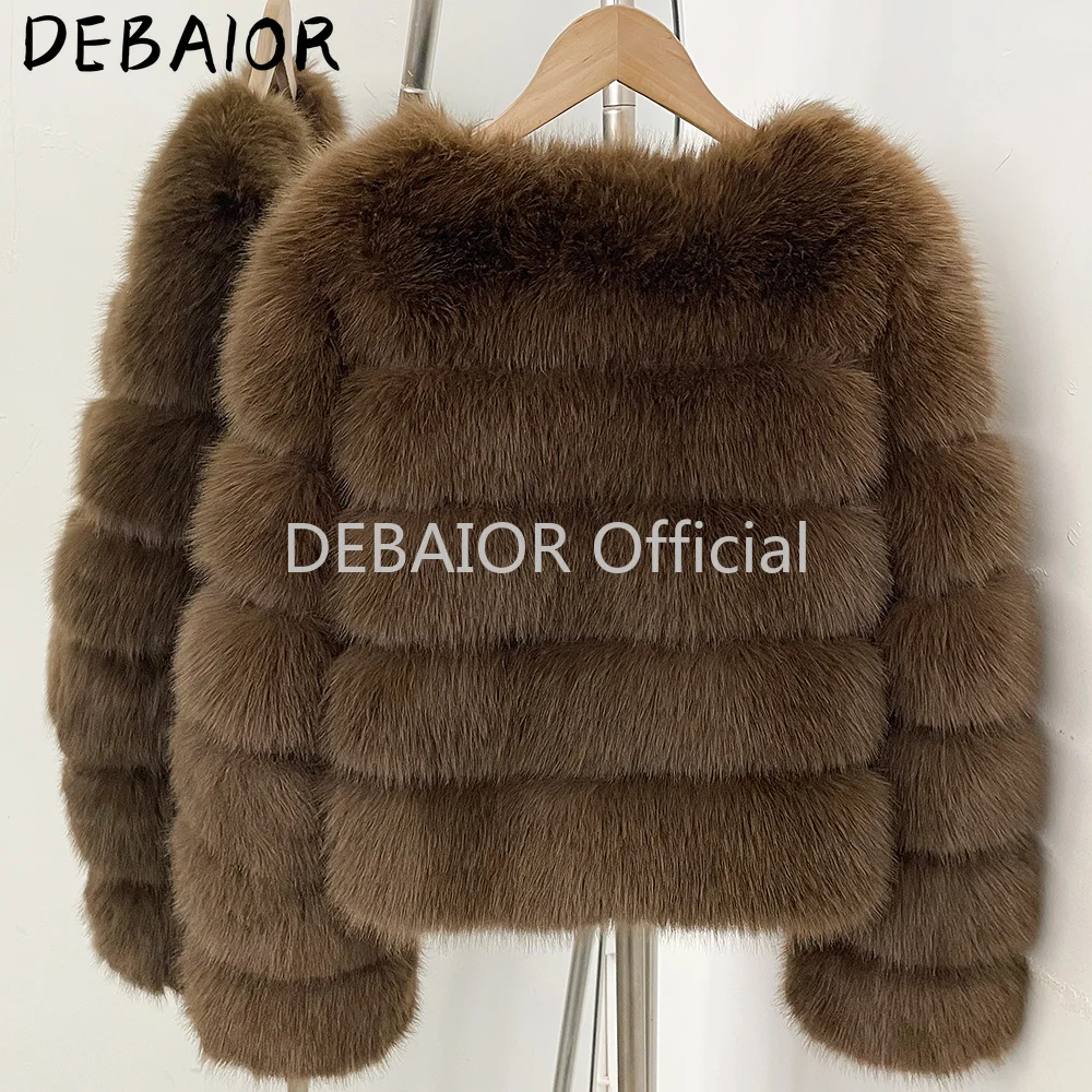 DEABRIOR Women Fake Fur Cropped Jacket V-Neck Long Sleeve Faux Fur Coat New Luxury Winter Warm Fluffy Short Outerwear Female