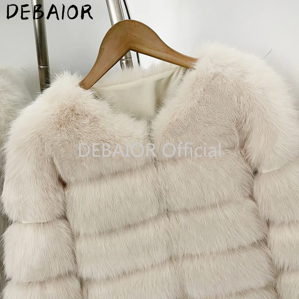 DEABRIOR Women Fake Fur Cropped Jacket V-Neck Long Sleeve Faux Fur Coat New Luxury Winter Warm Fluffy Short Outerwear Female
