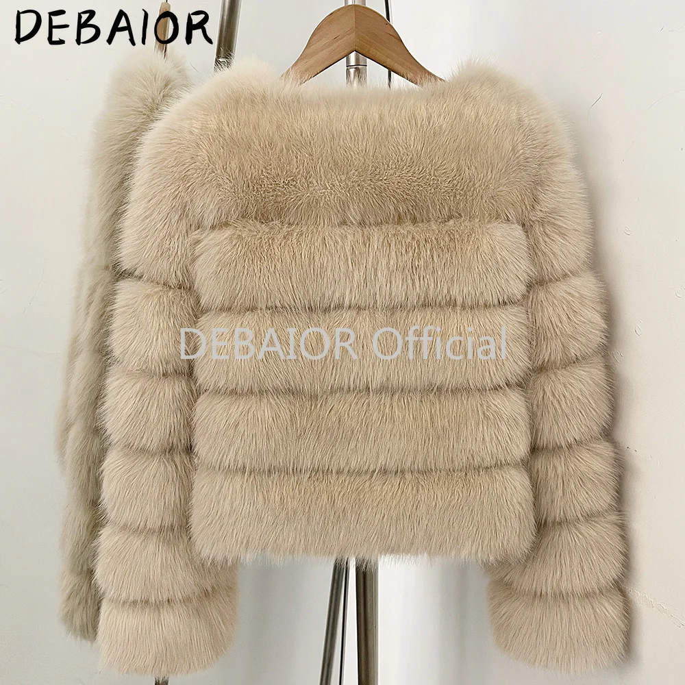DEABRIOR Women Fake Fur Cropped Jacket V-Neck Long Sleeve Faux Fur Coat New Luxury Winter Warm Fluffy Short Outerwear Female