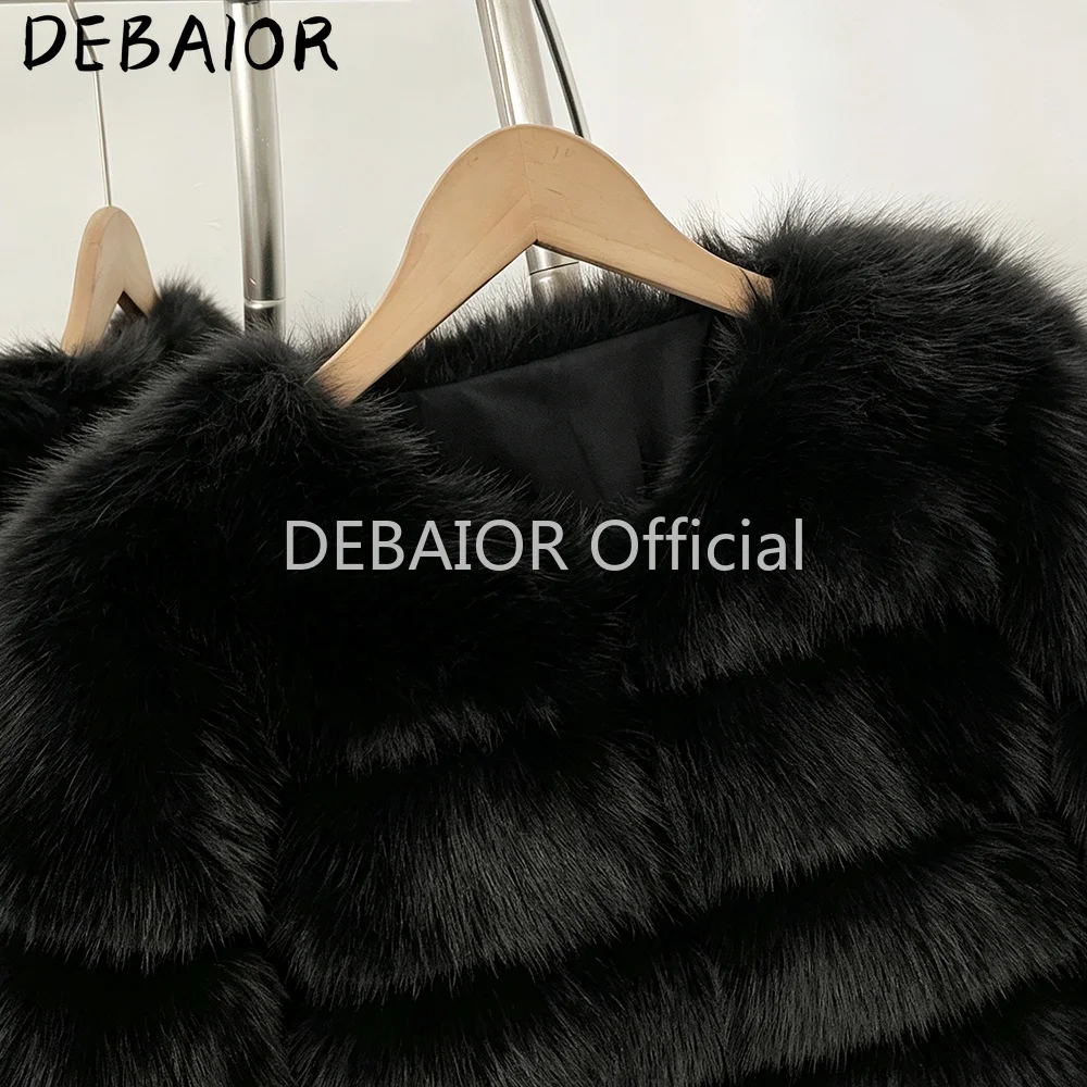 DEABRIOR Women Fake Fur Cropped Jacket V-Neck Long Sleeve Faux Fur Coat New Luxury Winter Warm Fluffy Short Outerwear Female