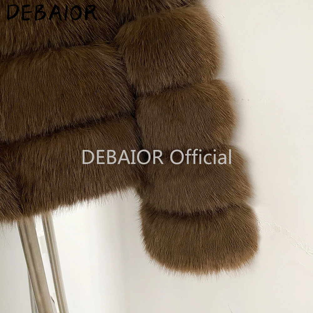 DEABRIOR Women Fake Fur Cropped Jacket V-Neck Long Sleeve Faux Fur Coat New Luxury Winter Warm Fluffy Short Outerwear Female