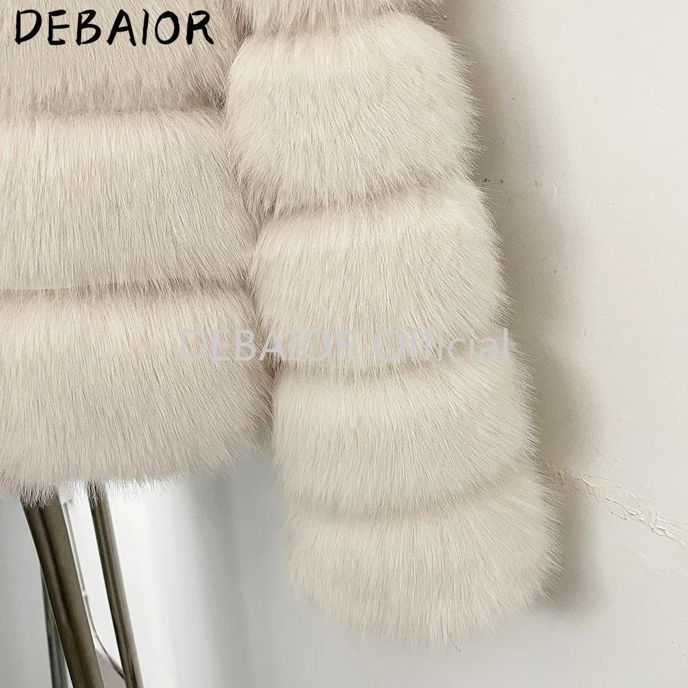DEABRIOR Women Fake Fur Cropped Jacket V-Neck Long Sleeve Faux Fur Coat New Luxury Winter Warm Fluffy Short Outerwear Female