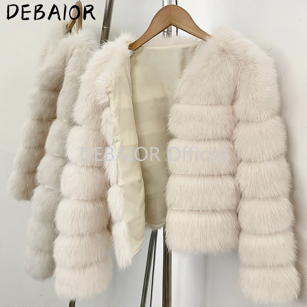 DEABRIOR Women Fake Fur Cropped Jacket V-Neck Long Sleeve Faux Fur Coat New Luxury Winter Warm Fluffy Short Outerwear Female