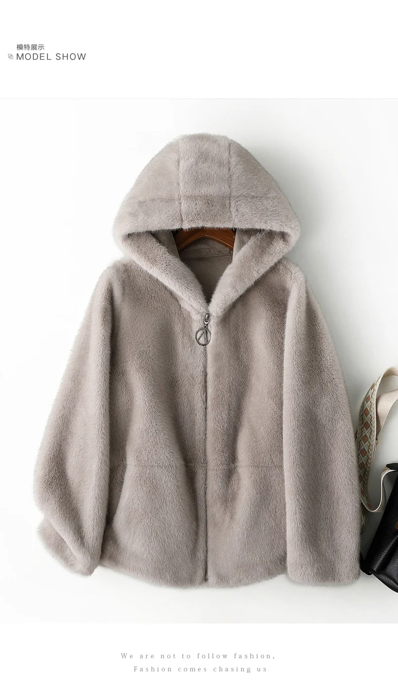 Women's Short Hooded Faux Mink Fur Coat 2026 Winter Thick Warm Zipper Plush Jackets Female High Quality Solid Thermal Outerwear