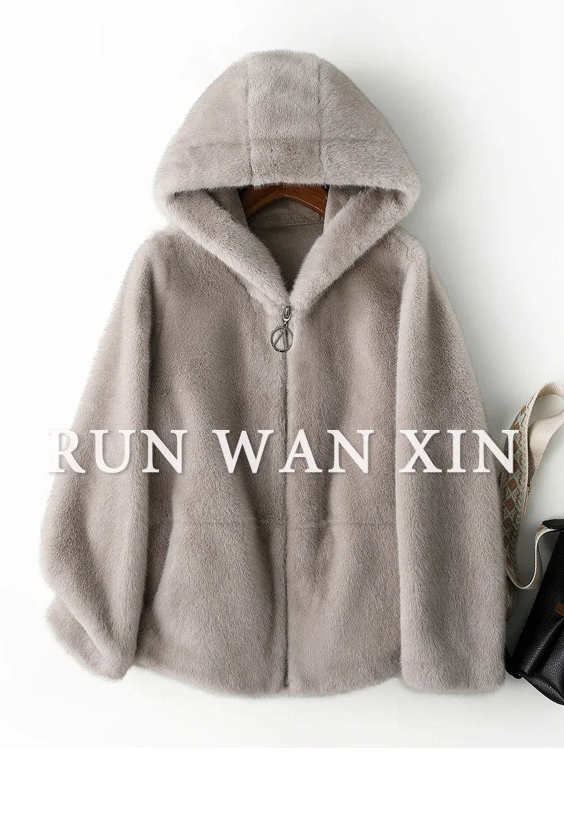 Women's Short Hooded Faux Mink Fur Coat 2026 Winter Thick Warm Zipper Plush Jackets Female High Quality Solid Thermal Outerwear