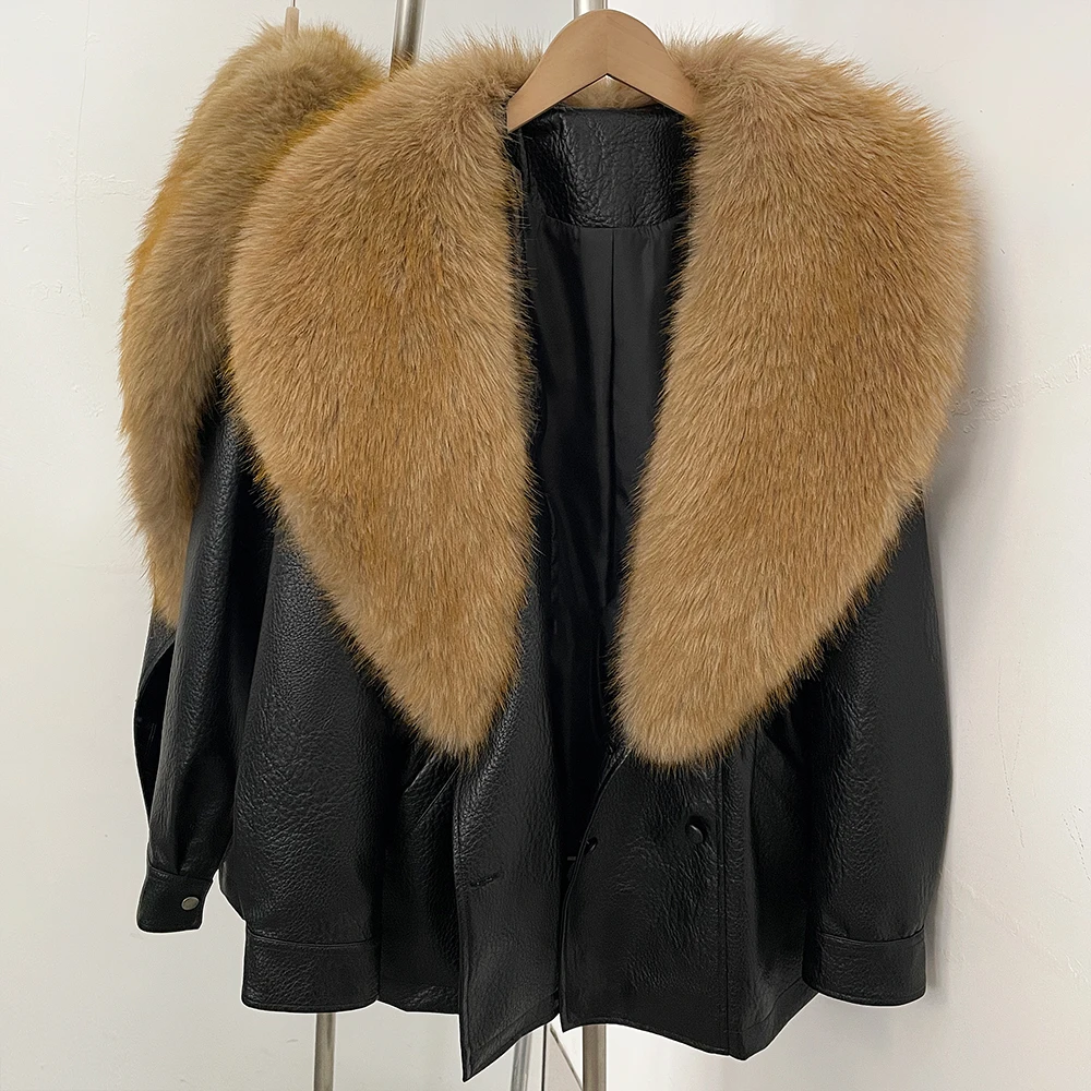 DEBAIOR Women Faux Leather Jacket with Faux Fur Collar New Luxury Winter Warm Thick Outerwear Drawstring Waist Casual Short Coat