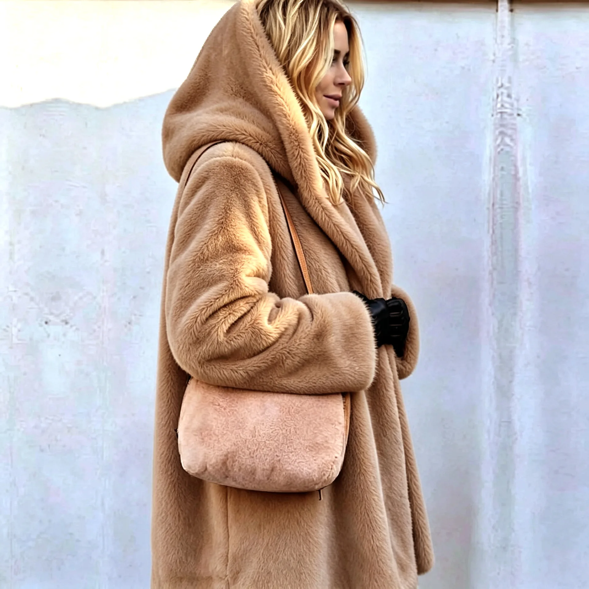 Women Faux Fur Coats Jackets Hooded Mid Length Coat Thick Warm Y2k Streetwear Jacket Elegant Work Outerwear Autumn Winter