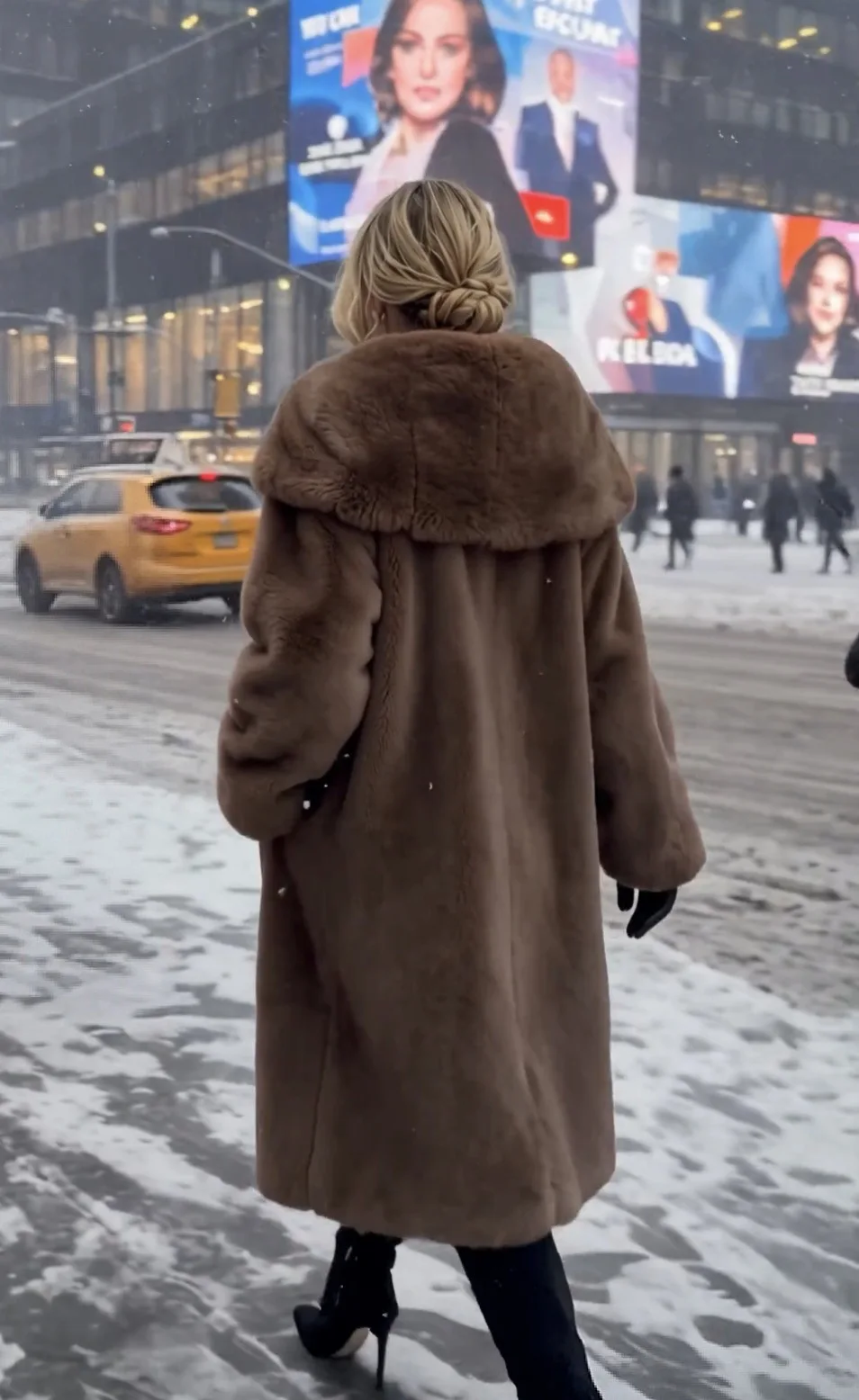 Women Faux Fur Coats Jackets Hooded Mid Length Coat Thick Warm Y2k Streetwear Jacket Elegant Work Outerwear Autumn Winter