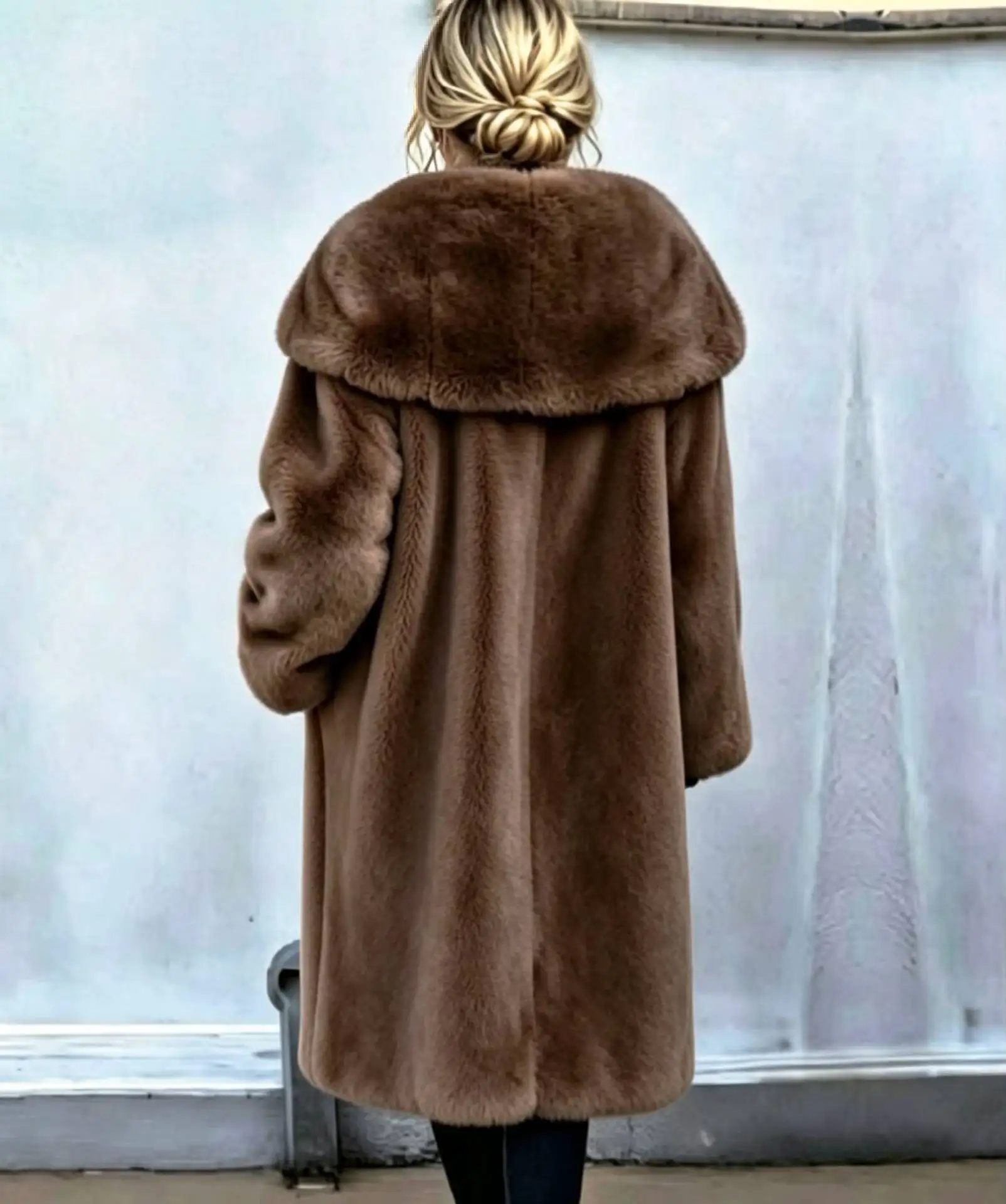 Women Faux Fur Coats Jackets Hooded Mid Length Coat Thick Warm Y2k Streetwear Jacket Elegant Work Outerwear Autumn Winter