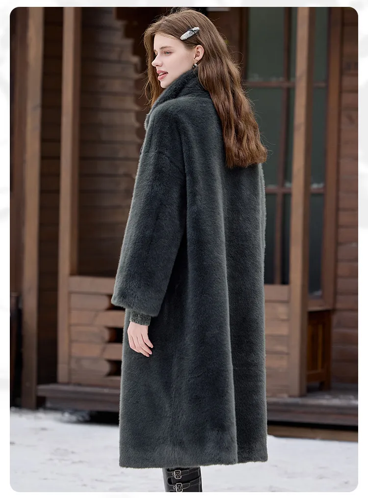 LOUIS YAO Stand Collar Faux Fur Women's Long Coat 2025 Winter Vintage Soft Faux Mink Chic Street Wear Long-Sleeved Warm Coat
