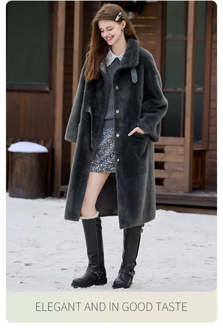 LOUIS YAO Stand Collar Faux Fur Women's Long Coat 2025 Winter Vintage Soft Faux Mink Chic Street Wear Long-Sleeved Warm Coat