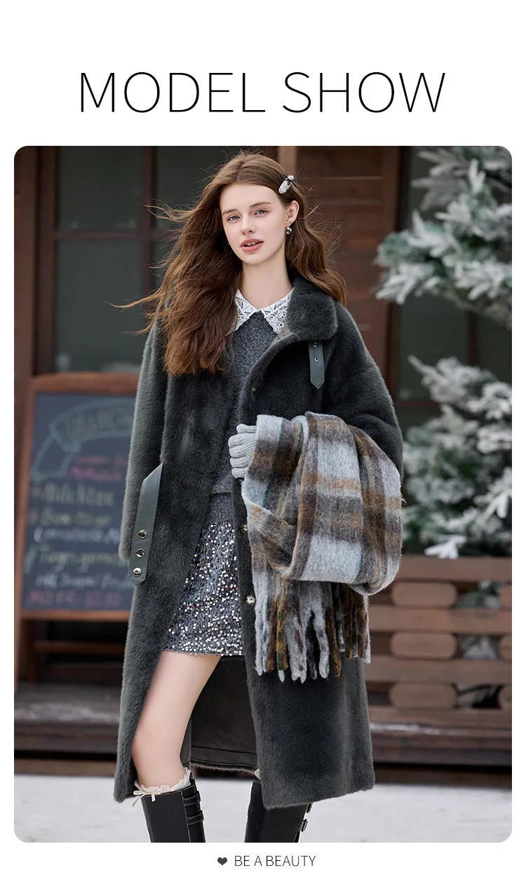 LOUIS YAO Stand Collar Faux Fur Women's Long Coat 2025 Winter Vintage Soft Faux Mink Chic Street Wear Long-Sleeved Warm Coat