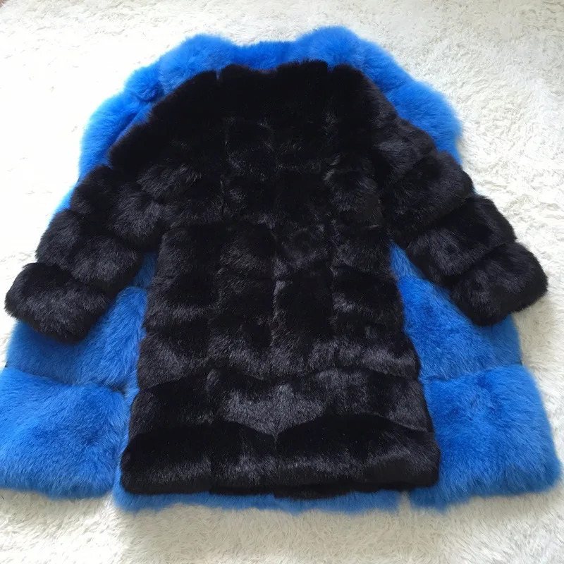 ZADORIN Europe Fashion 90cm Long Trench Coats Faux Fox Fur Coat Women Luxury Fur Splicing Warm Fluffy Fur Jacket Winter Overcoat