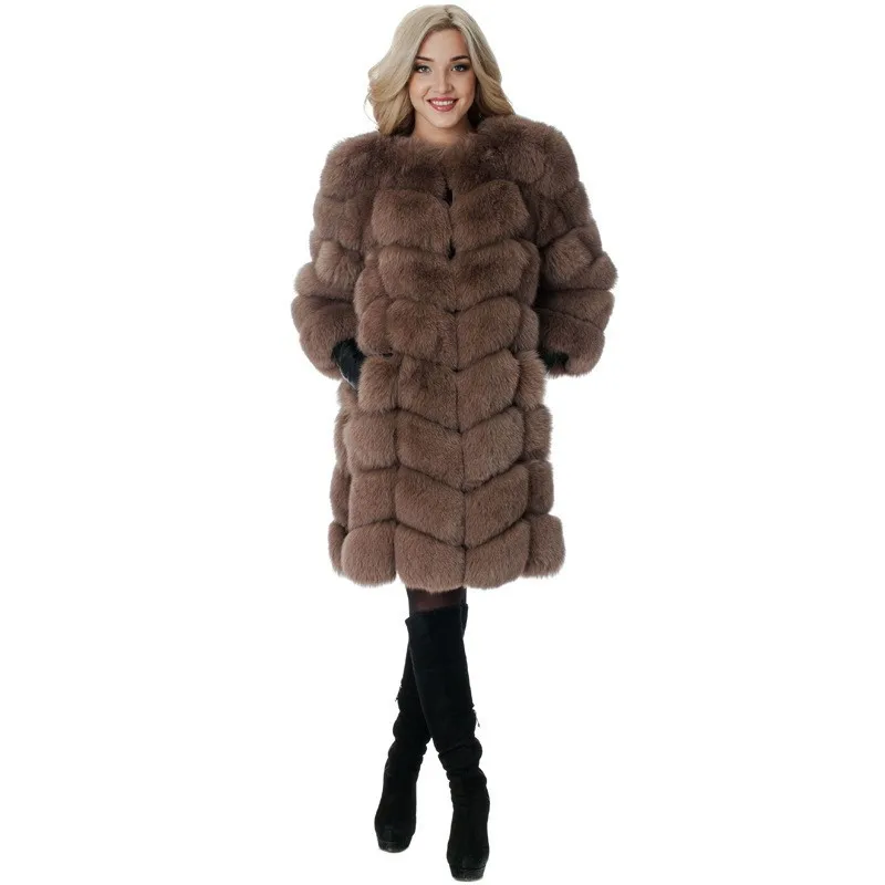 ZADORIN Europe Fashion 90cm Long Trench Coats Faux Fox Fur Coat Women Luxury Fur Splicing Warm Fluffy Fur Jacket Winter Overcoat