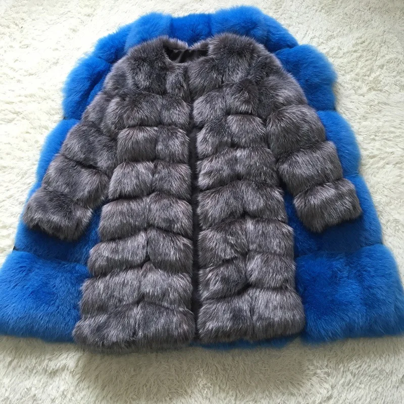 ZADORIN Europe Fashion 90cm Long Trench Coats Faux Fox Fur Coat Women Luxury Fur Splicing Warm Fluffy Fur Jacket Winter Overcoat