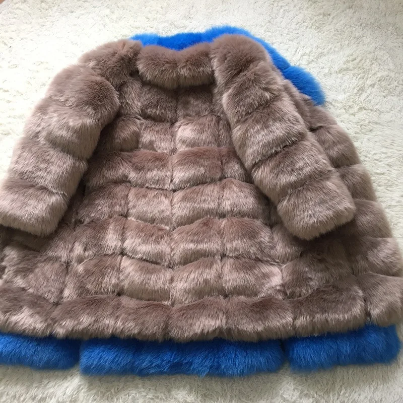 ZADORIN Europe Fashion 90cm Long Trench Coats Faux Fox Fur Coat Women Luxury Fur Splicing Warm Fluffy Fur Jacket Winter Overcoat