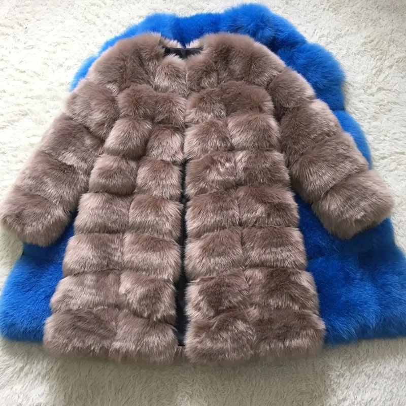 ZADORIN Europe Fashion 90cm Long Trench Coats Faux Fox Fur Coat Women Luxury Fur Splicing Warm Fluffy Fur Jacket Winter Overcoat