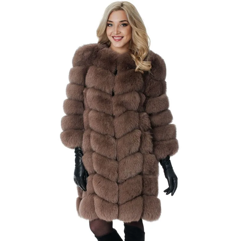 ZADORIN Europe Fashion 90cm Long Trench Coats Faux Fox Fur Coat Women Luxury Fur Splicing Warm Fluffy Fur Jacket Winter Overcoat