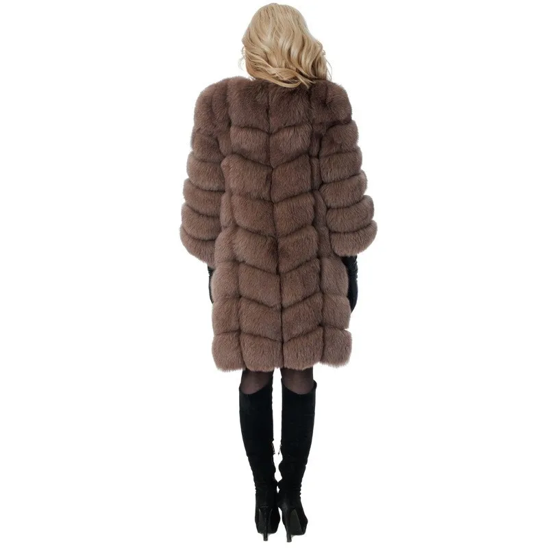 ZADORIN Europe Fashion 90cm Long Trench Coats Faux Fox Fur Coat Women Luxury Fur Splicing Warm Fluffy Fur Jacket Winter Overcoat
