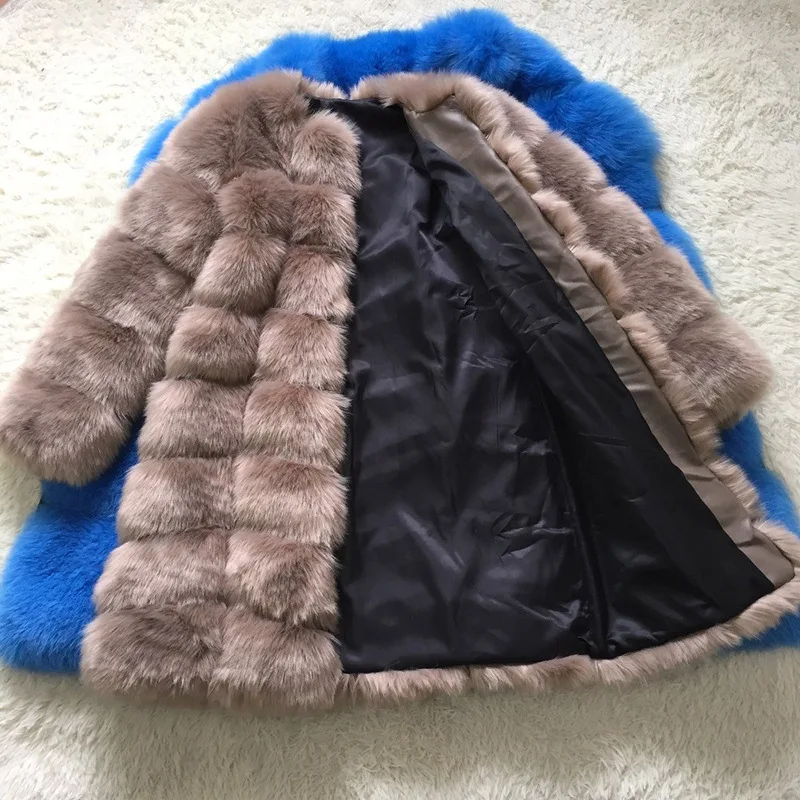 ZADORIN Europe Fashion 90cm Long Trench Coats Faux Fox Fur Coat Women Luxury Fur Splicing Warm Fluffy Fur Jacket Winter Overcoat