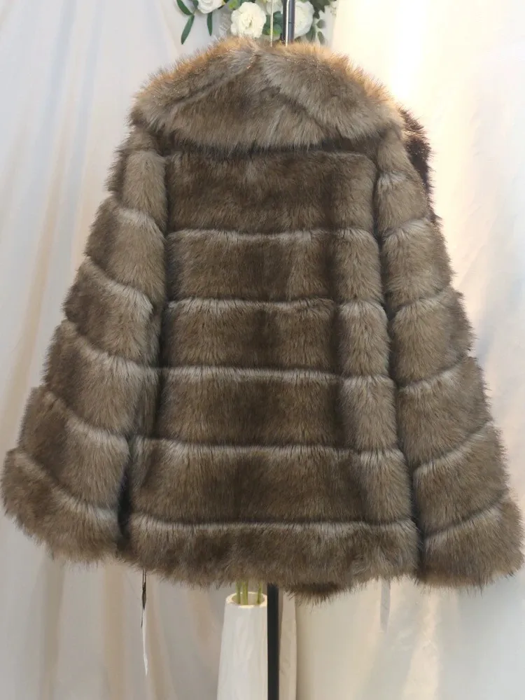 Faux Mink Fur Coat for Women,Covered Button Jacket,Turn-down Collar Outwear,Luxury,Korean,Autumn and Winter