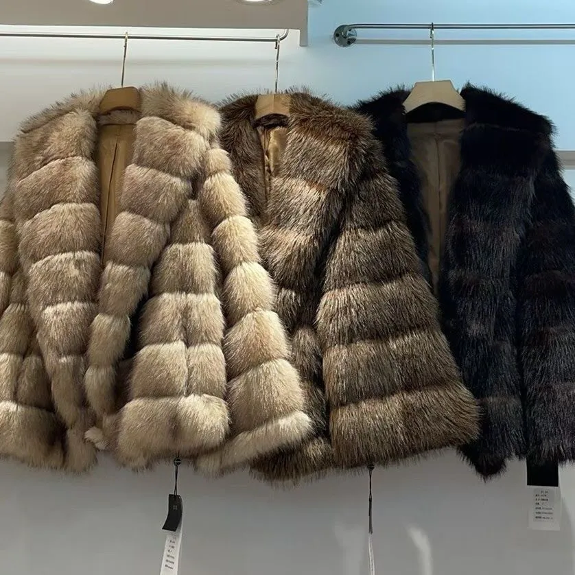 Faux Mink Fur Coat for Women,Covered Button Jacket,Turn-down Collar Outwear,Luxury,Korean,Autumn and Winter