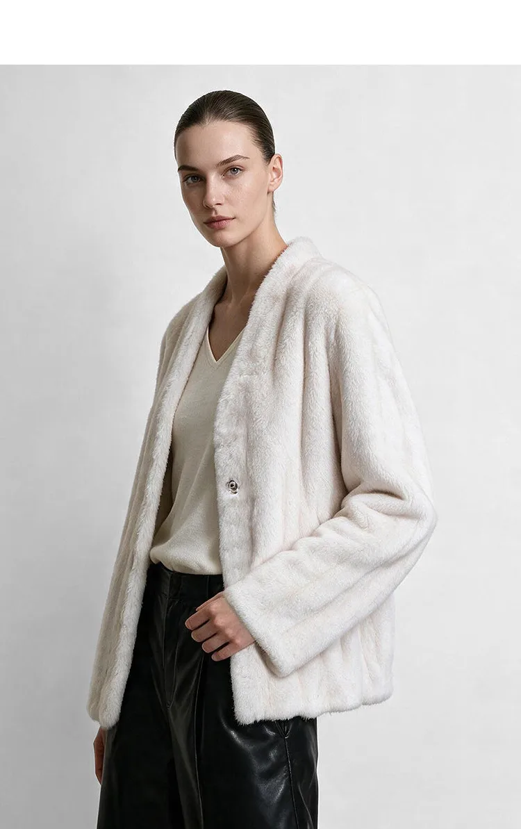 Amii V-Neck Faux Fur Coat Long Sleeve Warm Casual Minimalist Luxury Soft 2026 Winter Women's Fur Coat 12644057