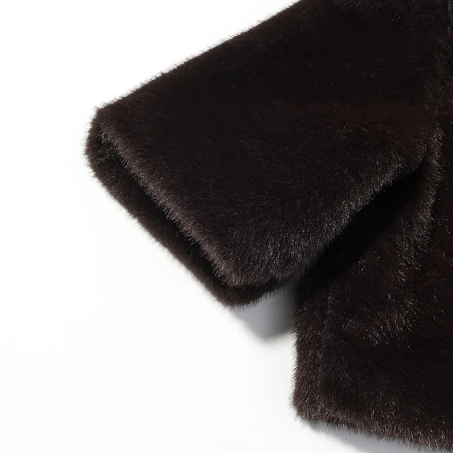 Luxury Solid High Waist Faux Fur Coat Women Elegant Half Sleeve Round Neck Regular Shoulder Thicken Jacket New Female Party Wear