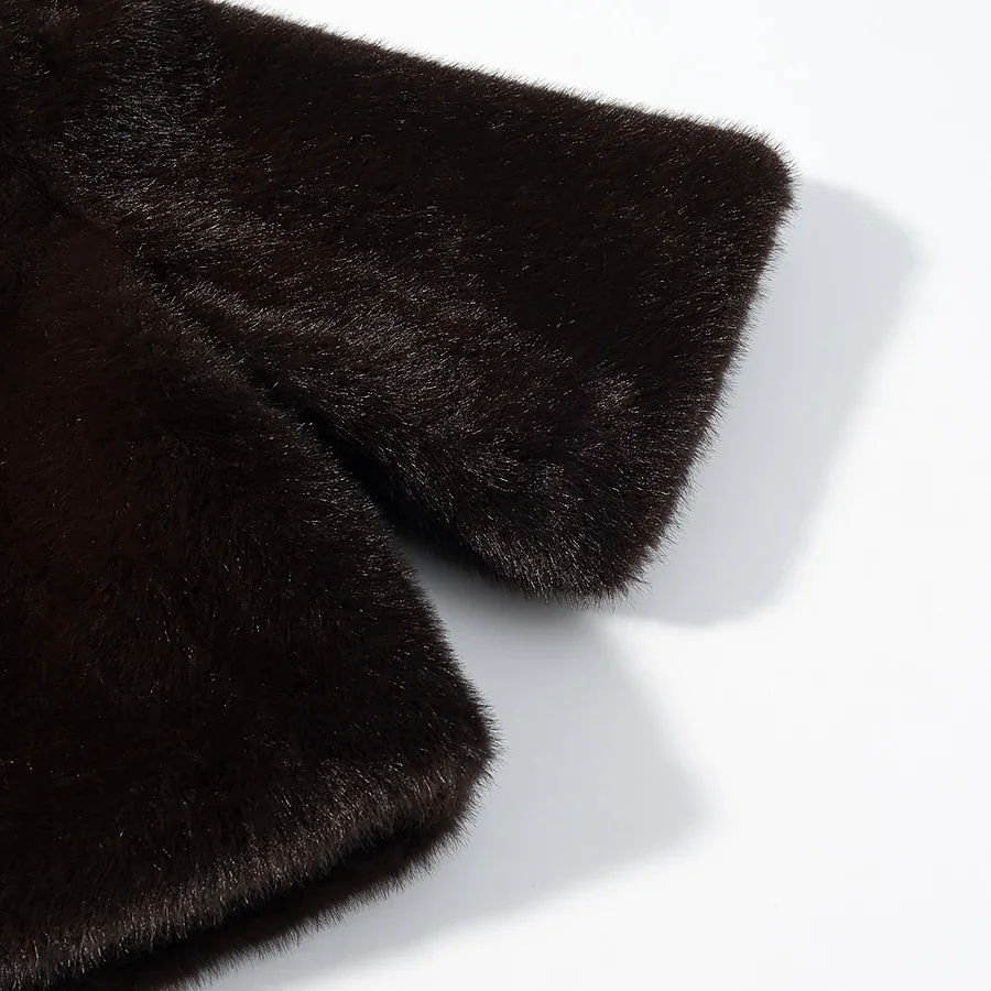Luxury Solid High Waist Faux Fur Coat Women Elegant Half Sleeve Round Neck Regular Shoulder Thicken Jacket New Female Party Wear