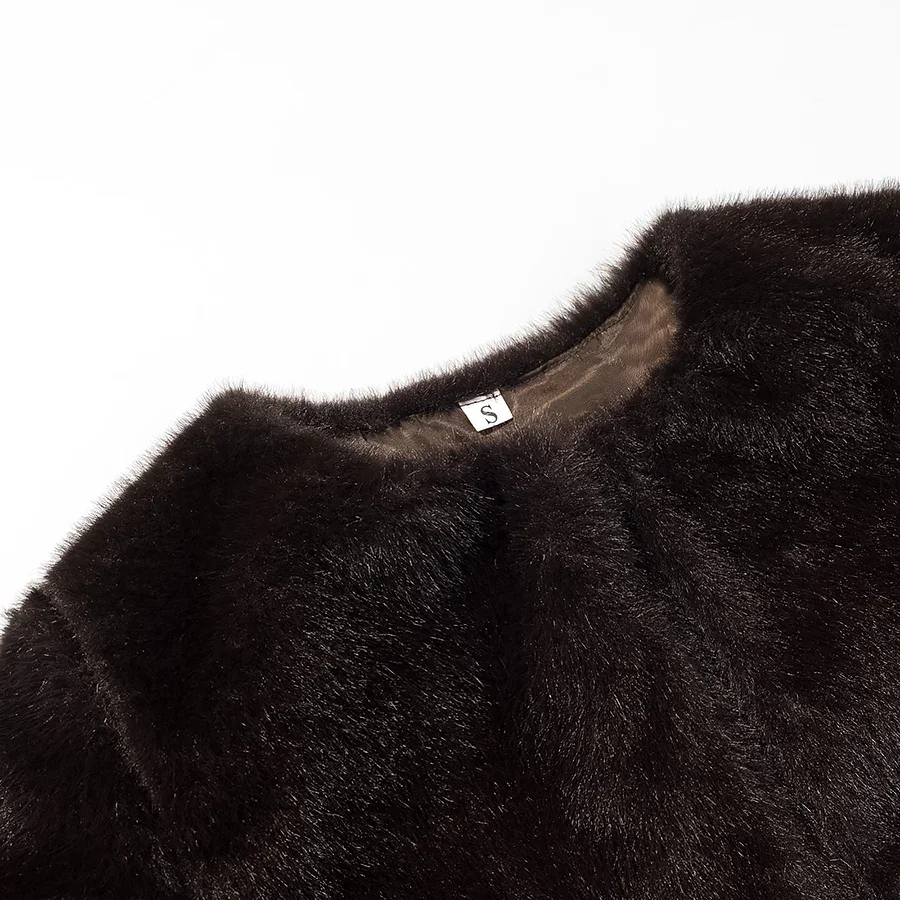 Luxury Solid High Waist Faux Fur Coat Women Elegant Half Sleeve Round Neck Regular Shoulder Thicken Jacket New Female Party Wear