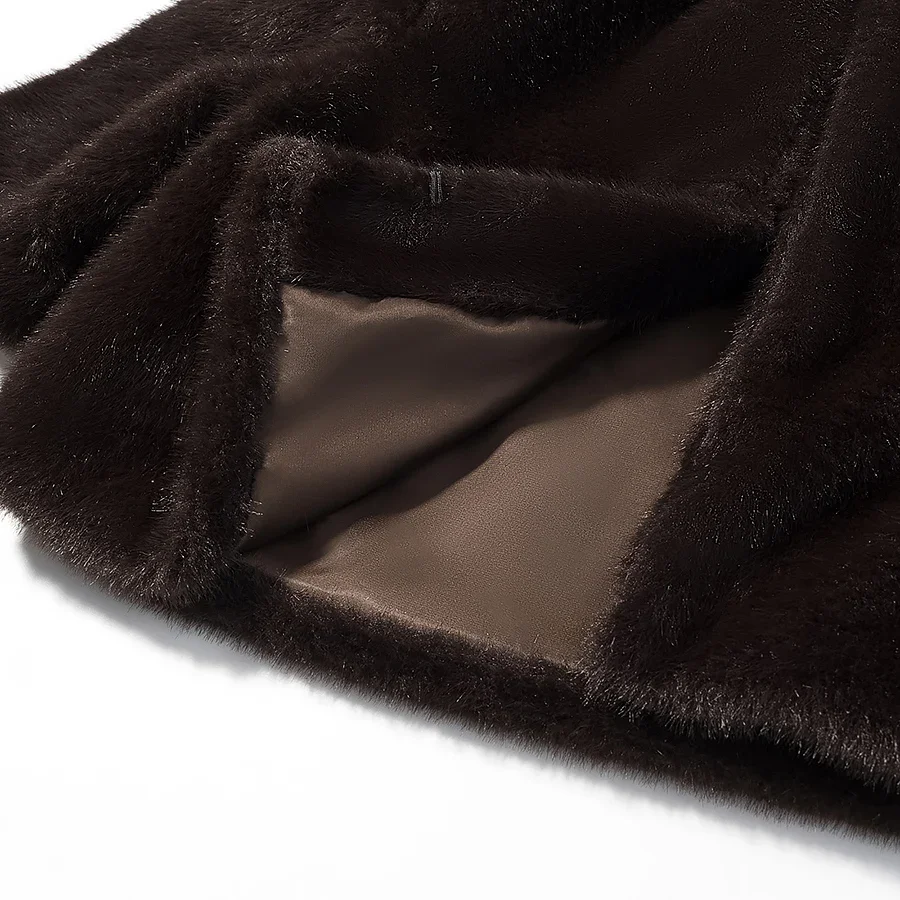 Luxury Solid High Waist Faux Fur Coat Women Elegant Half Sleeve Round Neck Regular Shoulder Thicken Jacket New Female Party Wear