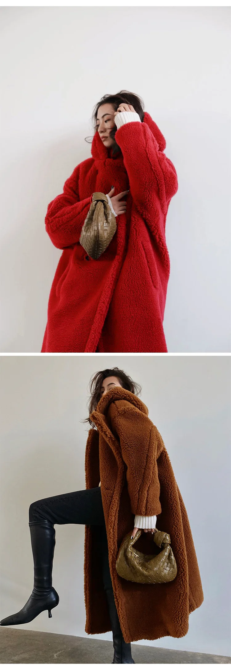 Women Lamb Wool Coats Faux Fur Hooded Long Maxi Coat Turn Down Collar Work Open Stitch Elegant Warm Thick Autumn Winter