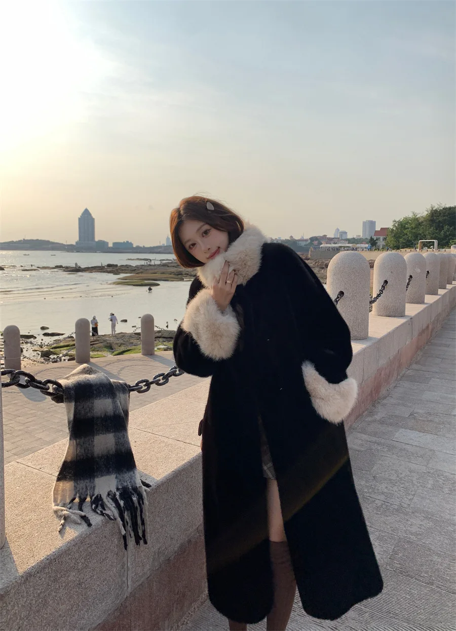 Women Faux Fur Long Coats Jackets Turn Down Collar Coat Thick Warm Y2k Streetwear Jacket Elegant Work Outerwear Autumn Winter