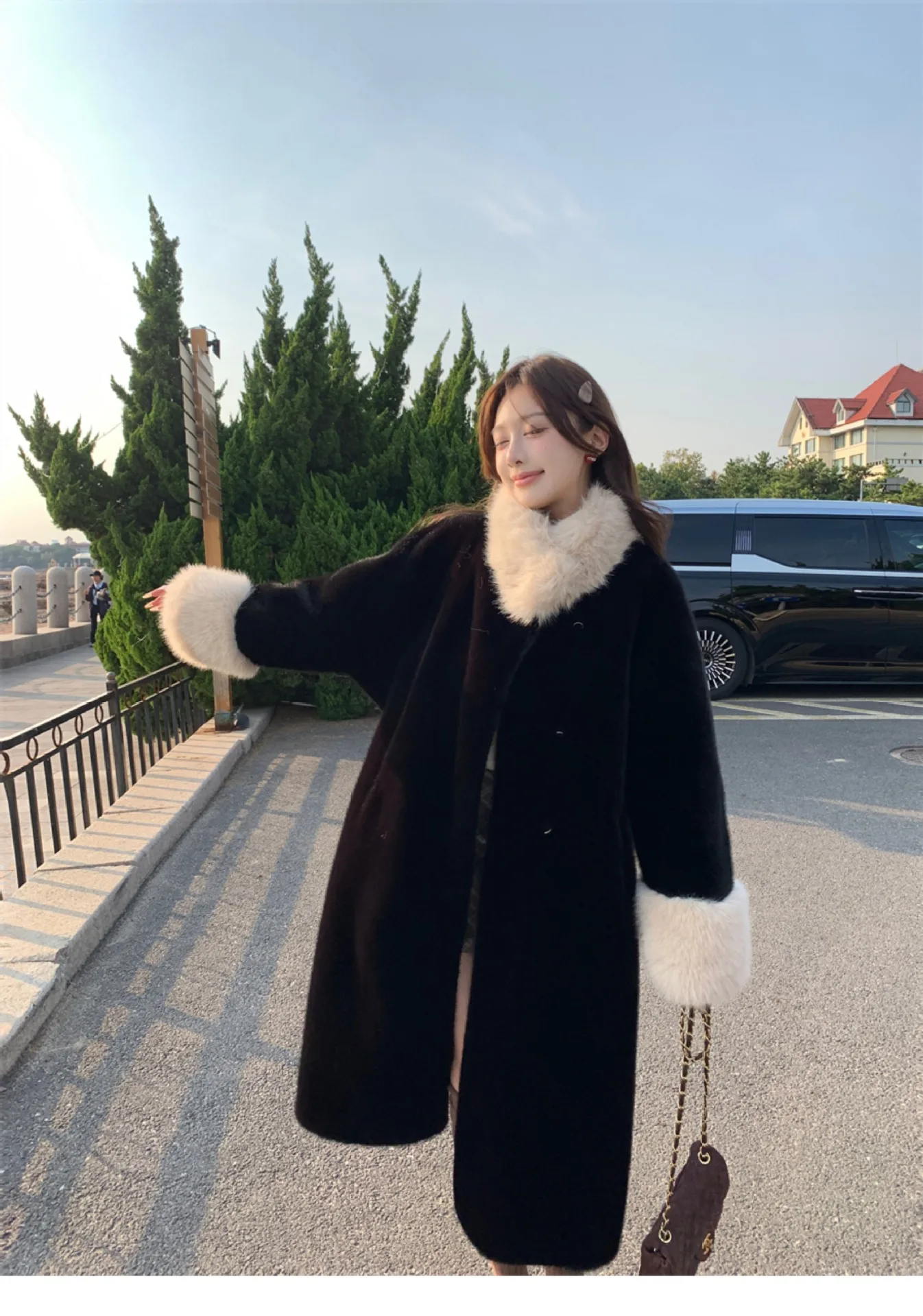 Women Faux Fur Long Coats Jackets Turn Down Collar Coat Thick Warm Y2k Streetwear Jacket Elegant Work Outerwear Autumn Winter