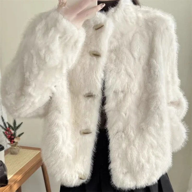 Winter Ladies Stand Collar Faux Fur Outwear Korean Women High-end Short Fur Jacket Autumn Female Fashion Long Sleeved Plush Coat