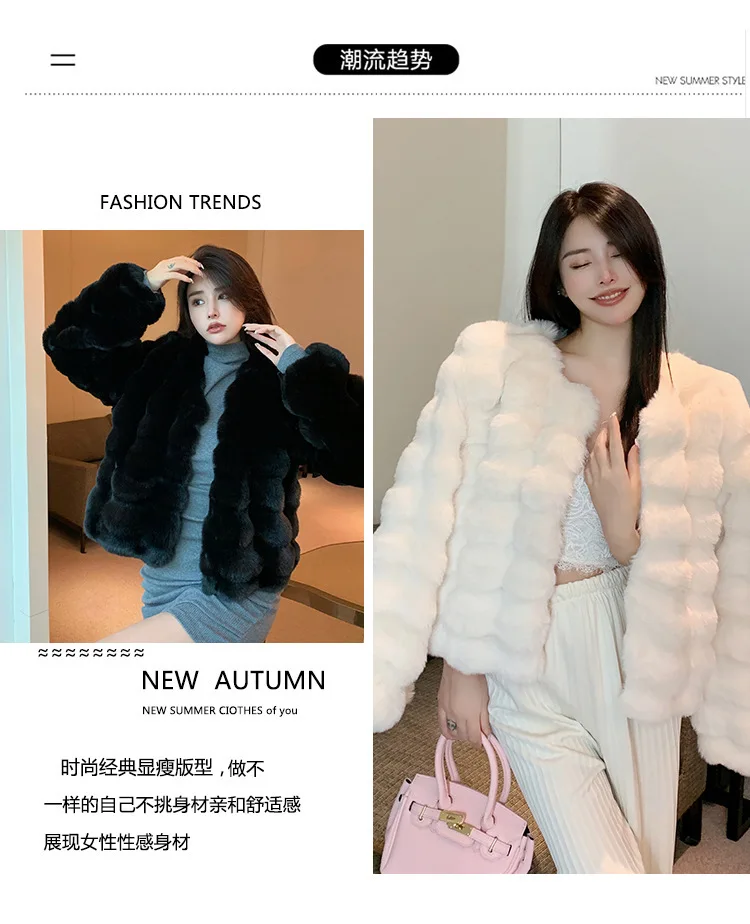 Fashion Round Neck Faux Mink Fur Coat Women Autumn Winter Warm Fluffy Cropped Outerwear Woman Elegant Party Wear Plush Jacket