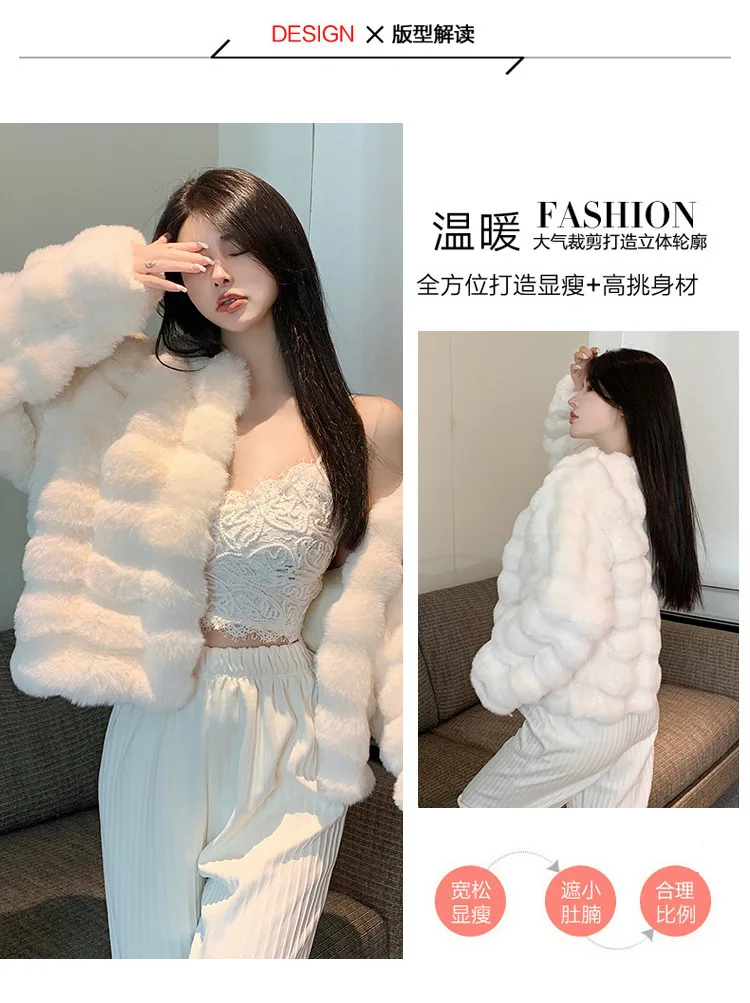 Fashion Round Neck Faux Mink Fur Coat Women Autumn Winter Warm Fluffy Cropped Outerwear Woman Elegant Party Wear Plush Jacket