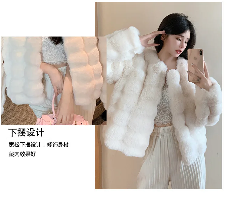 Fashion Round Neck Faux Mink Fur Coat Women Autumn Winter Warm Fluffy Cropped Outerwear Woman Elegant Party Wear Plush Jacket