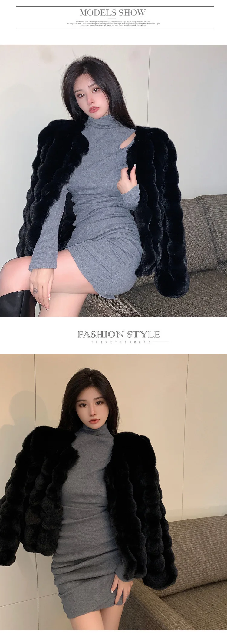 Fashion Round Neck Faux Mink Fur Coat Women Autumn Winter Warm Fluffy Cropped Outerwear Woman Elegant Party Wear Plush Jacket